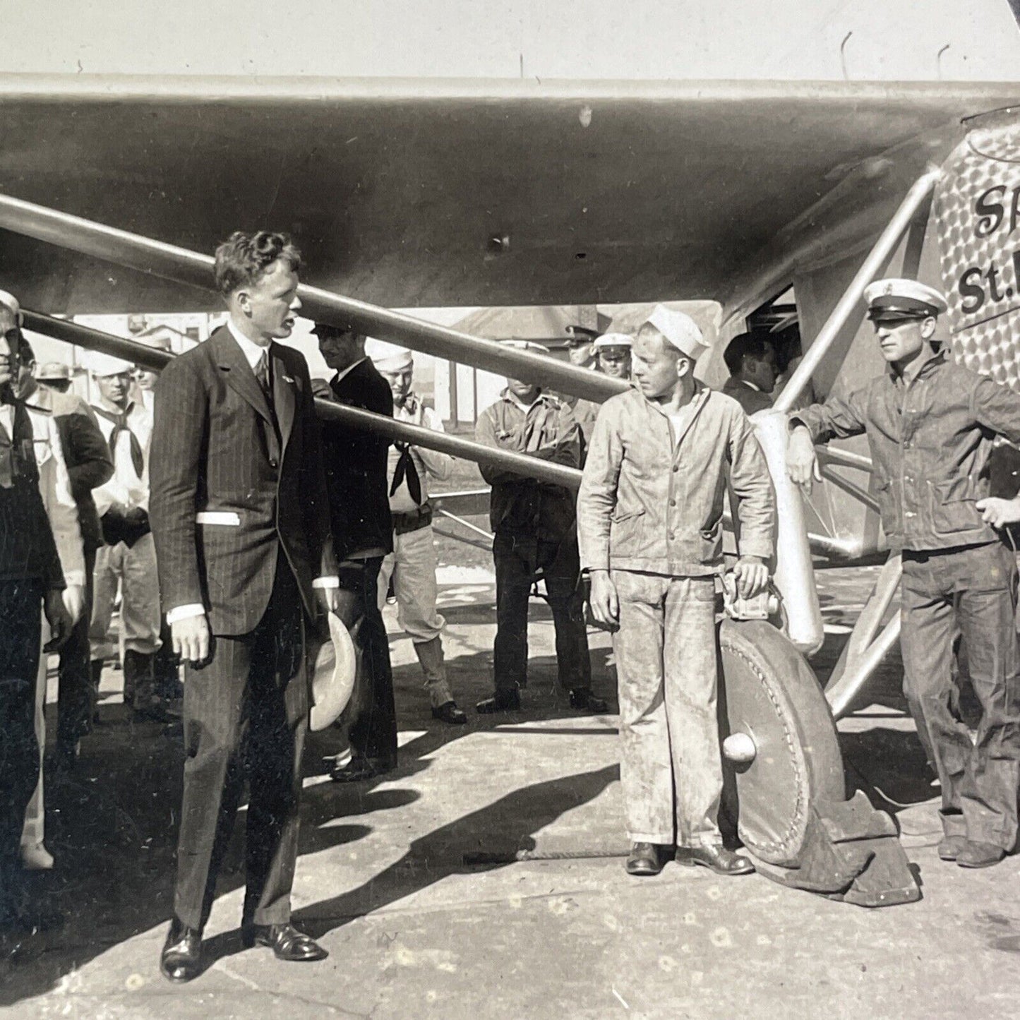 Charles Lindbergh and Spirit of St. Louis Airplane Stereoview Antique 1928 X4243