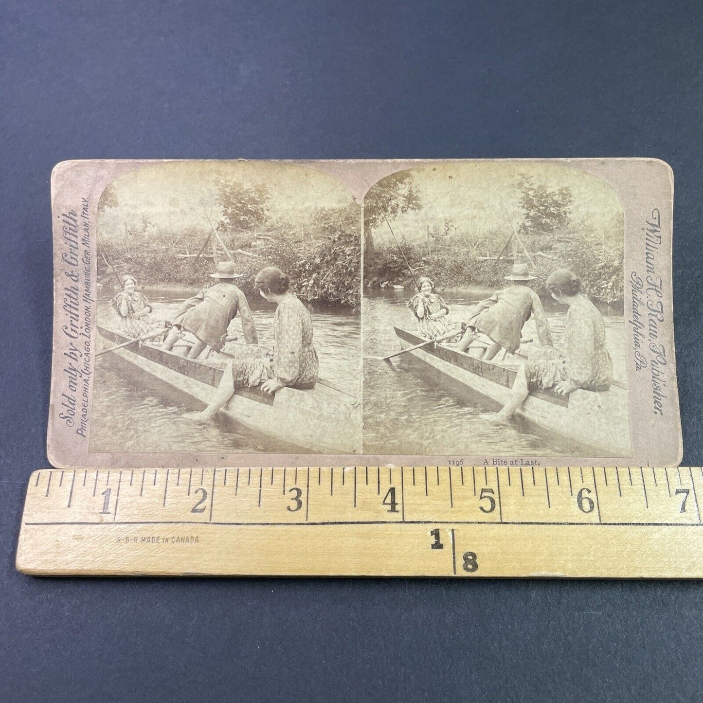 Antique 1900 Man Gets Hooked By A Fishing Hook Stereoview Photo Card P3334