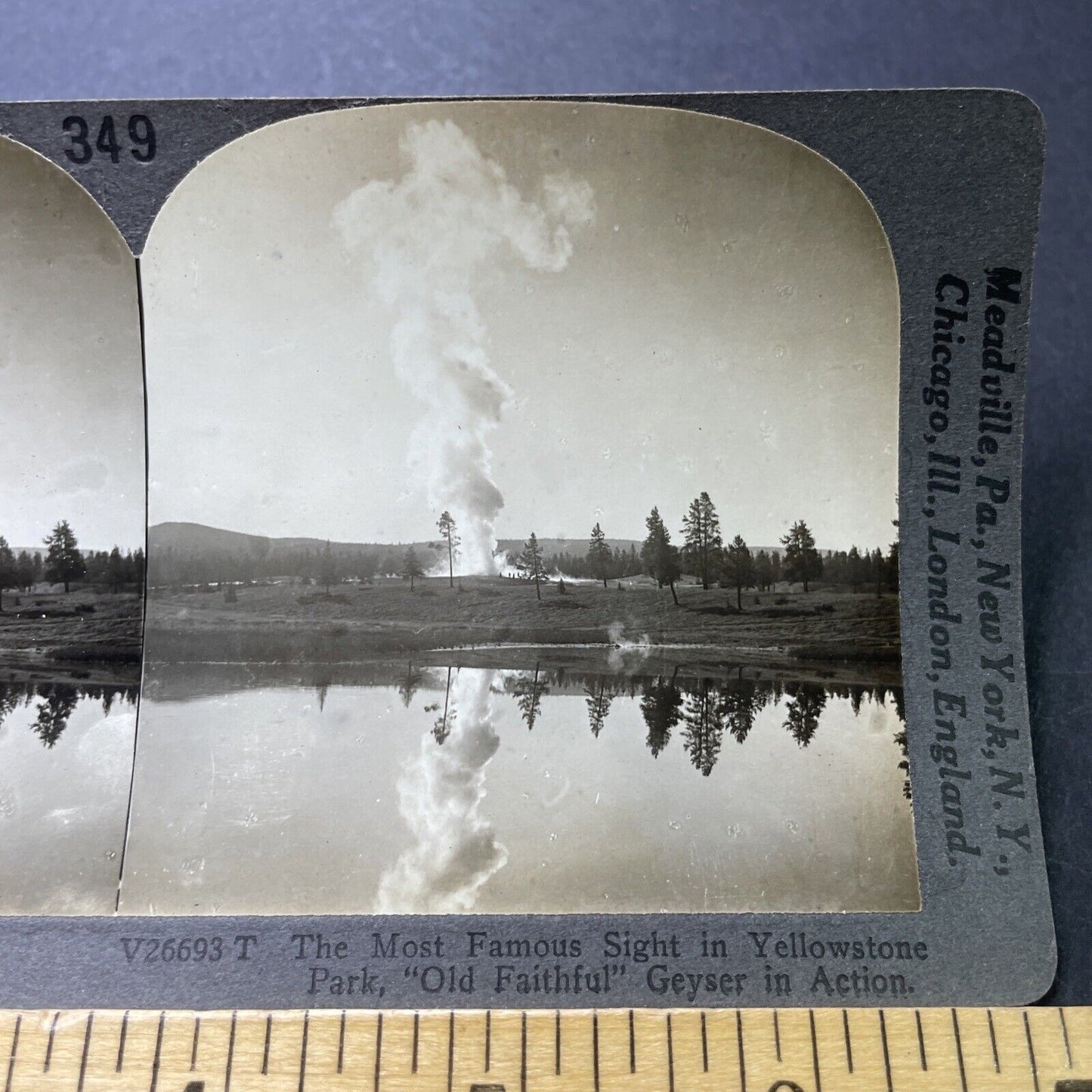 Antique 1910s Old Faithful Geyser Yellowstone Park Stereoview Photo Card P3177