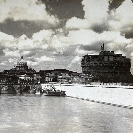 Antique 1904 Castle Of San Angelo Rome Italy Stereoview Photo Card V2877