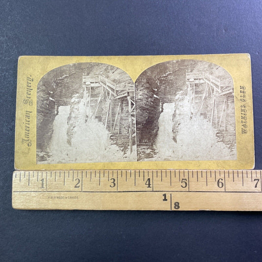 Winter Boardwalk Damage Stereoview Watkins Glen NY Photo Card Antique c1872 X990