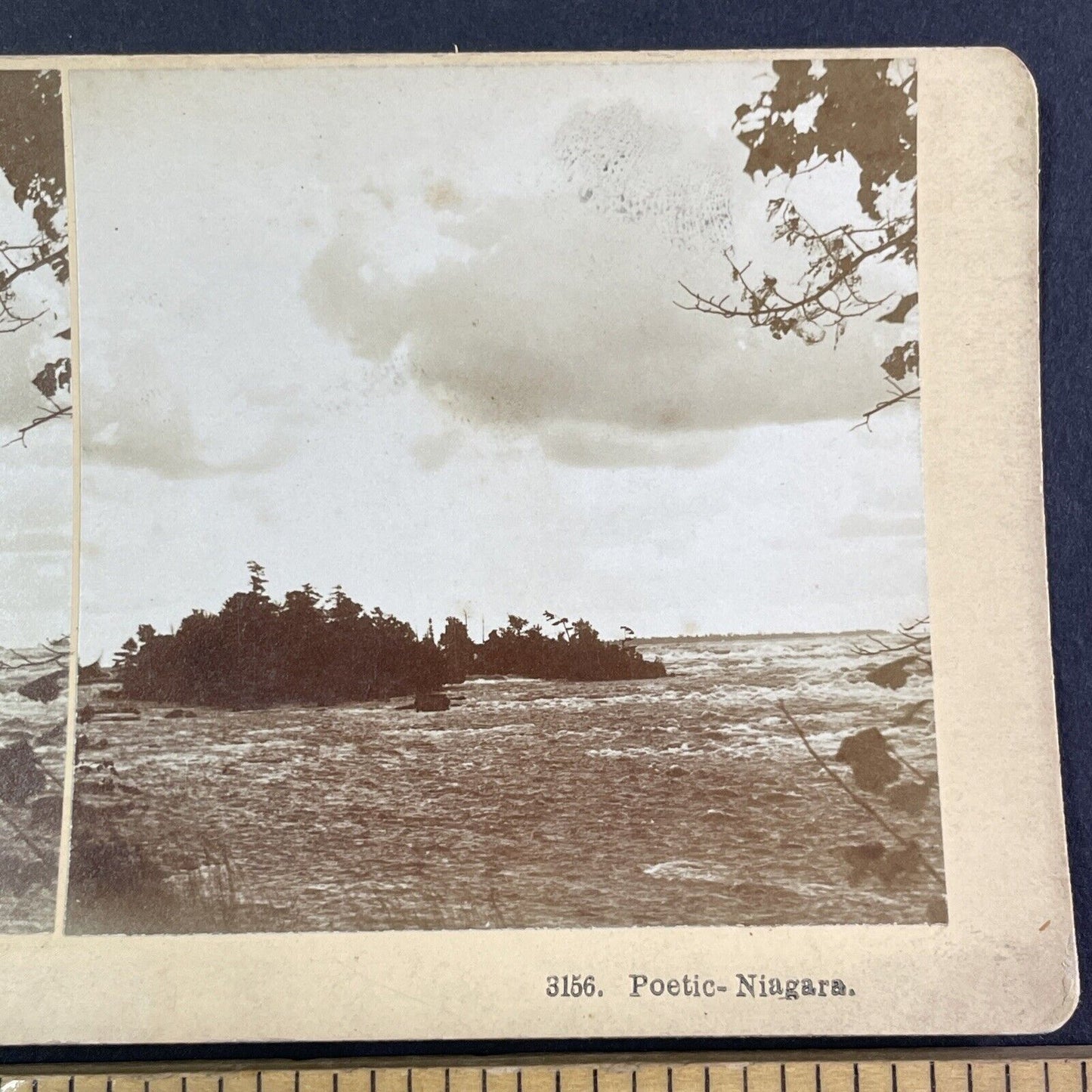 Where the Barge Boat got Stuck Stereoview Upper Niagara Falls c1880 Y2135