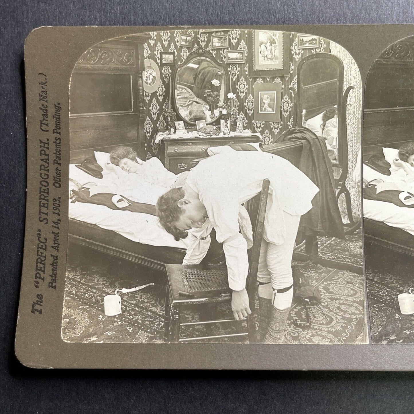 Antique 1903 Husband And Wife Pass Out Drunk Stereoview Photo Card P1646