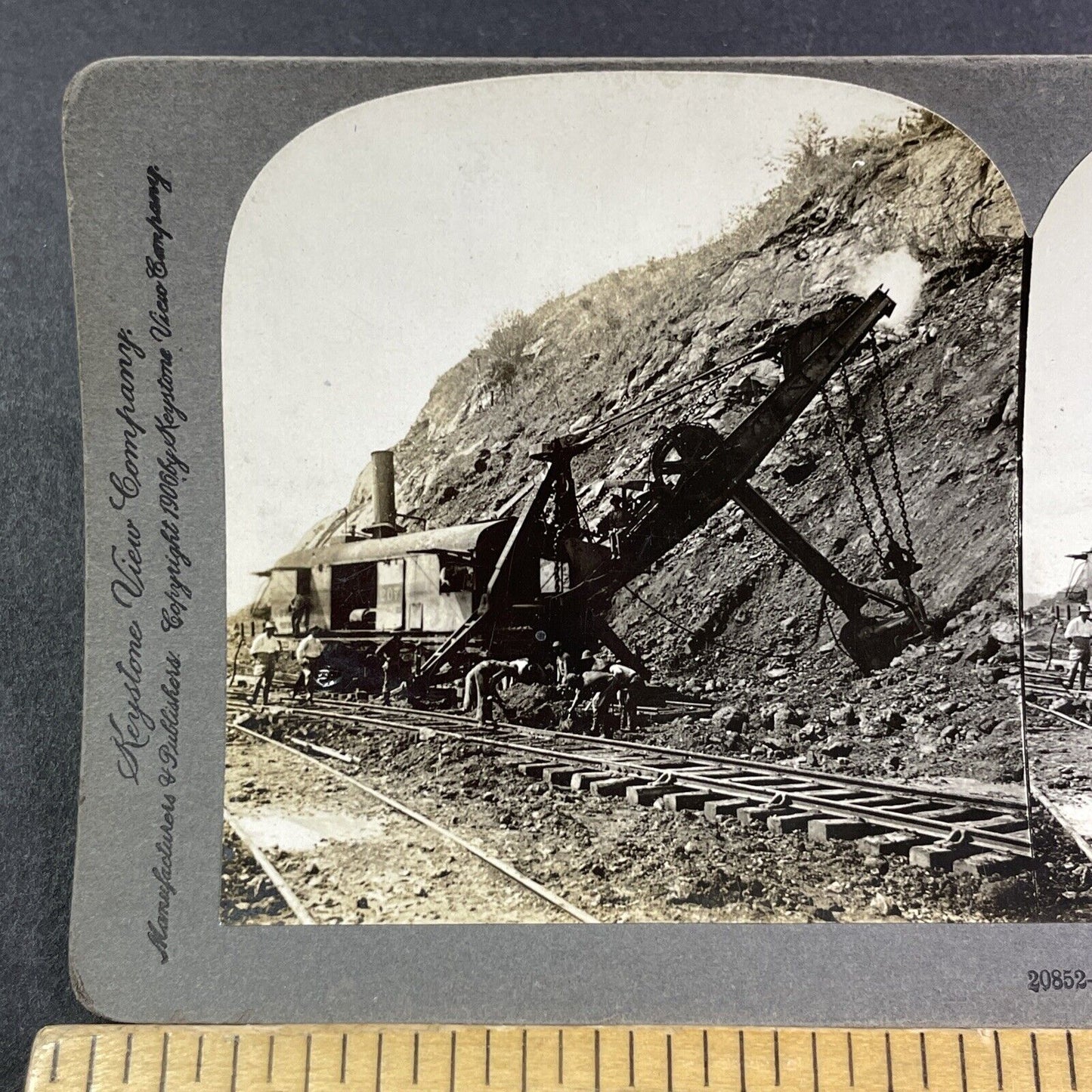 Heavy Duty Excavator Steam Shovel on Rail Stereoview Antique c1906 Y2804