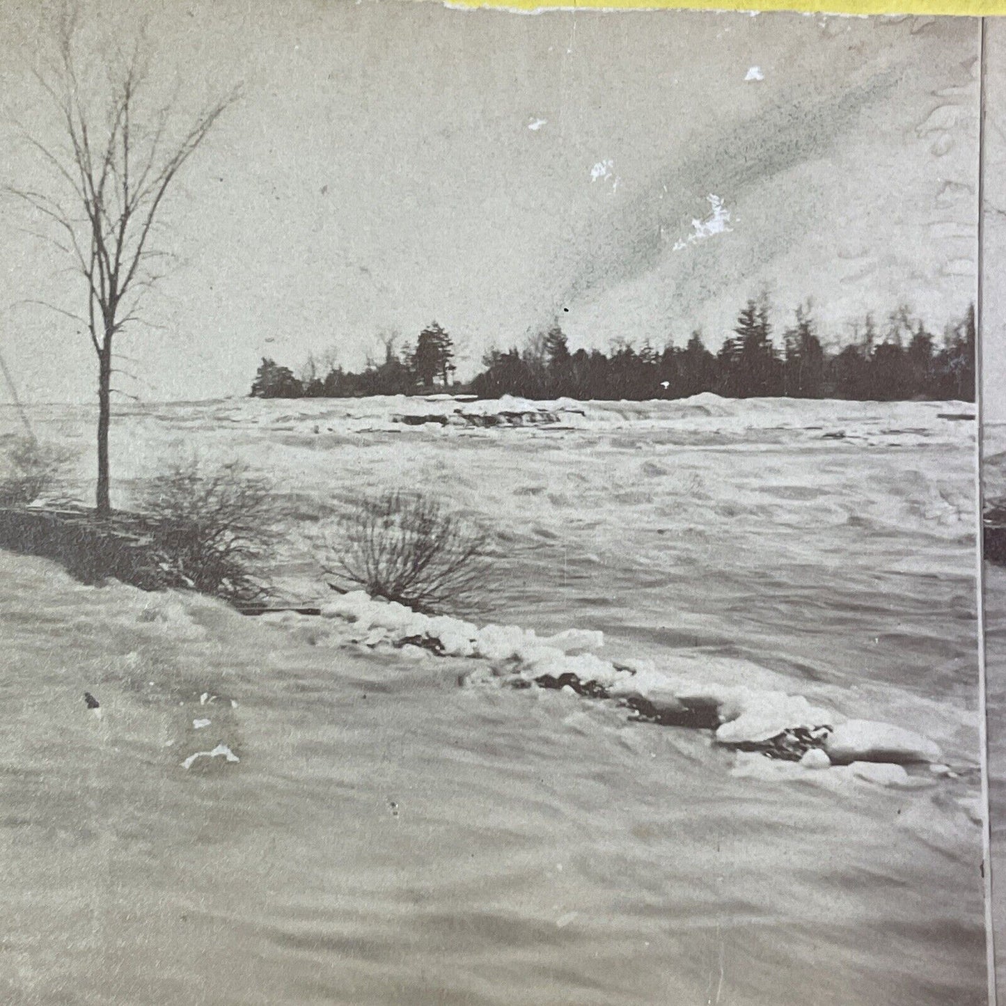 Niagara Falls Lone Tree in Upper Rapids Stereoview Leander Baker c1870s Y2521