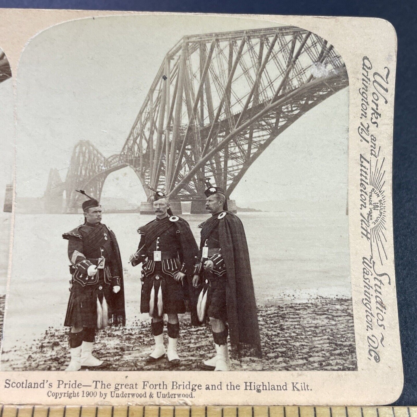 Antique 1900 Great Forth Bridge Edinburgh Scotland Stereoview Photo Card P3776