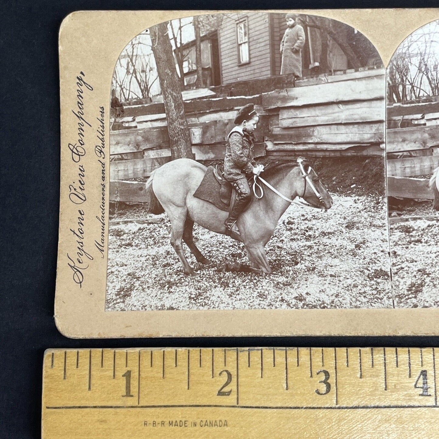 Antique 1894 Boy & Pony Dismount Trick  Stereoview Photo Card PC777