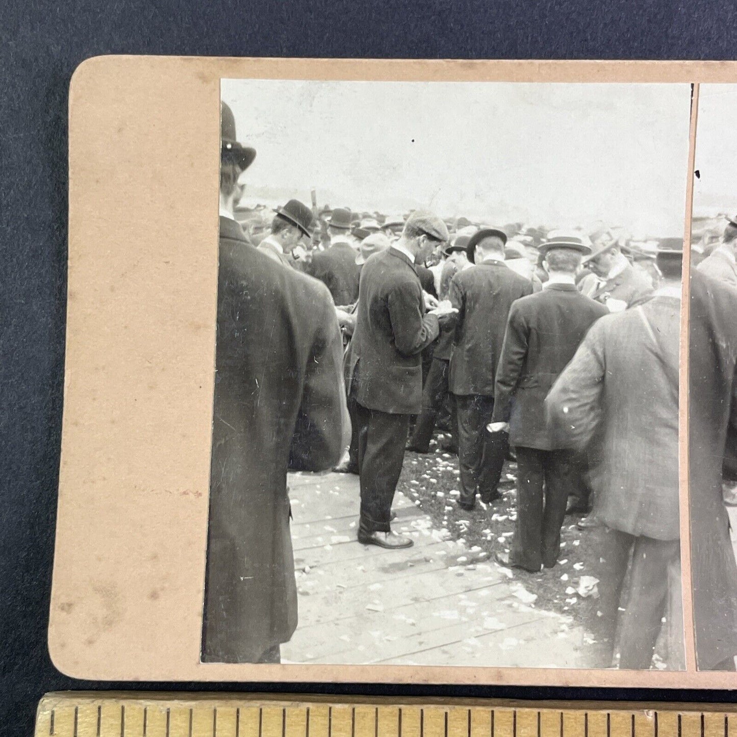 Ticket Line in Prospect Park Niagara Falls Stereoview OOAK Antique c1913 Y2732