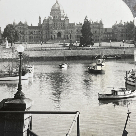 Antique 1928 Harbour Parliament Buildings Victoria BC Stereoview Photo Card P897