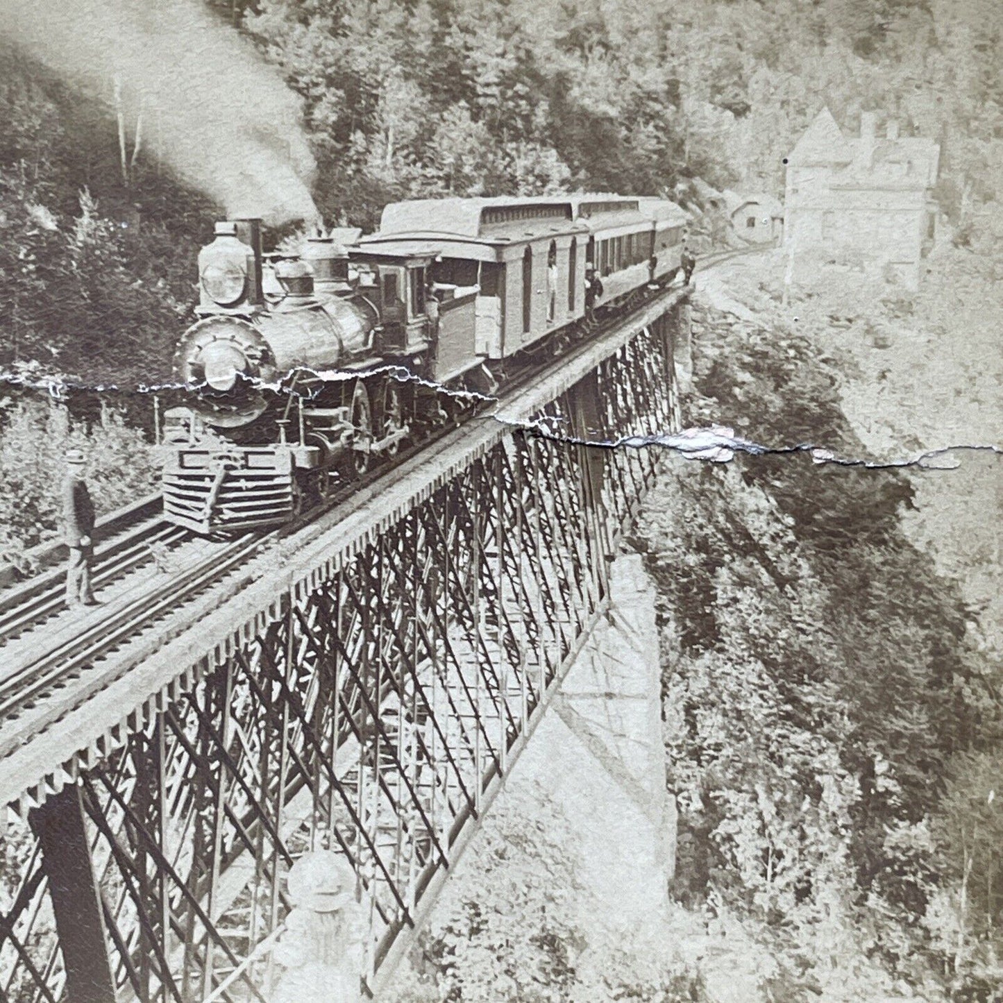 Antique 1891 Crawford Notch Railroad New Hampshire Stereoview Photo Card P1804