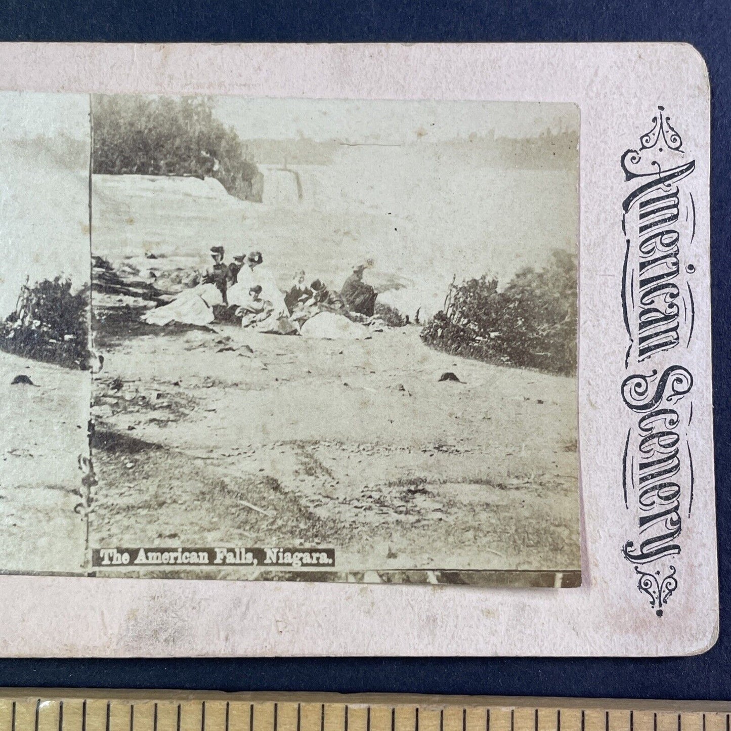 Picnic on top of Niagara Falls New York Stereoview Antique c1870s Y2533