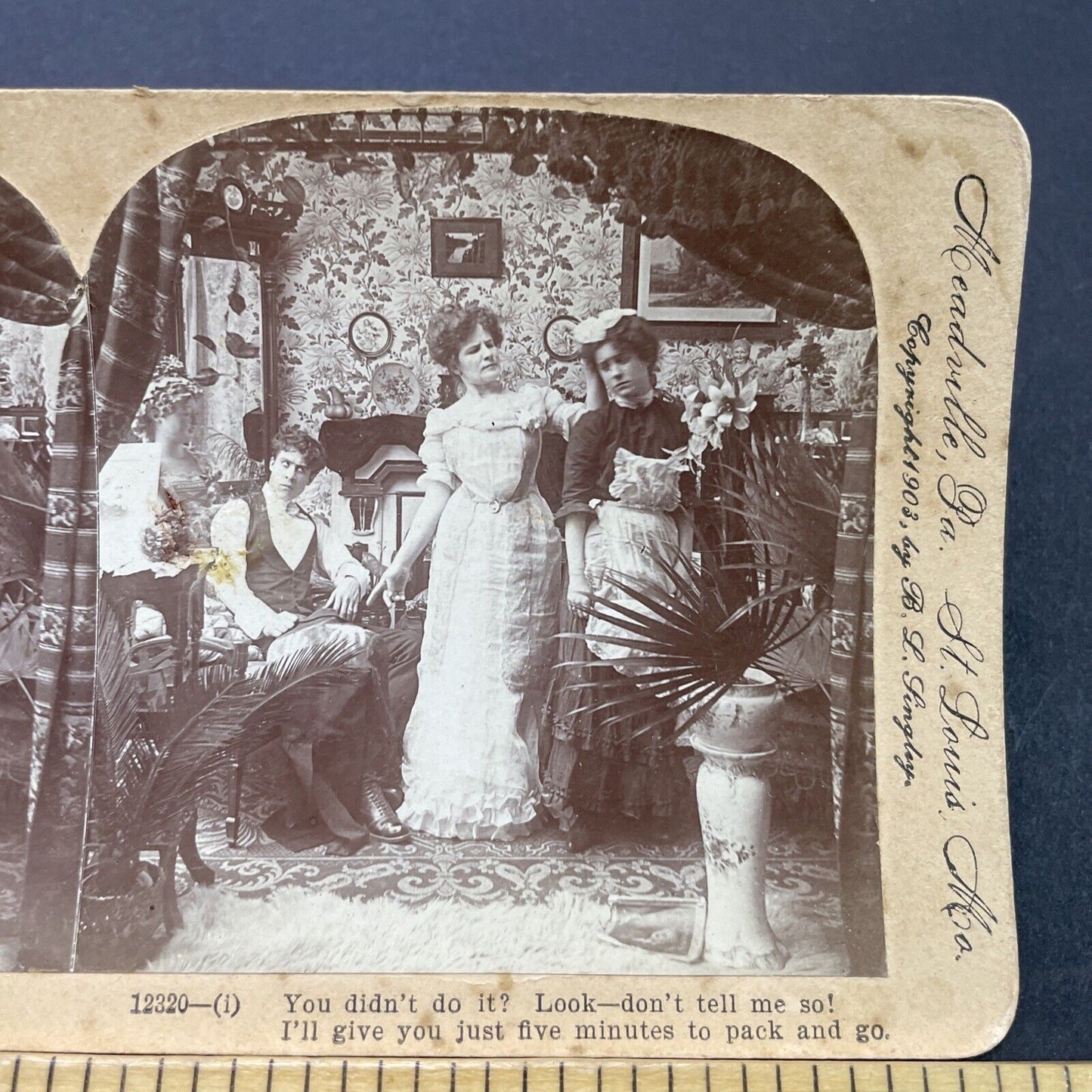 Antique 1903 Woman Scolds Husbands Mistress Stereoview Photo Card P2685