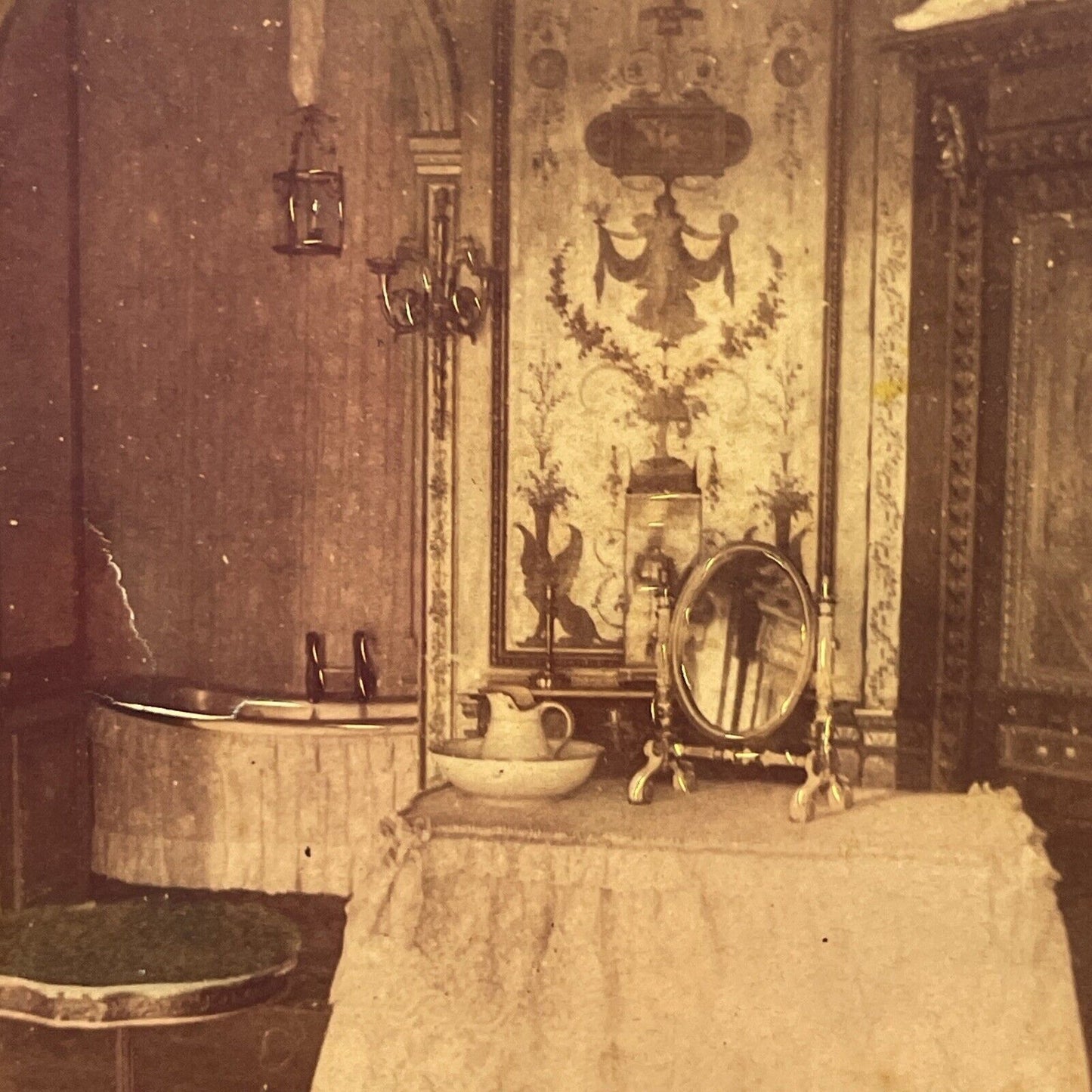 Fontainebleau Castle Bathroom Stereoview French Tissue Antique c1860s XT2122