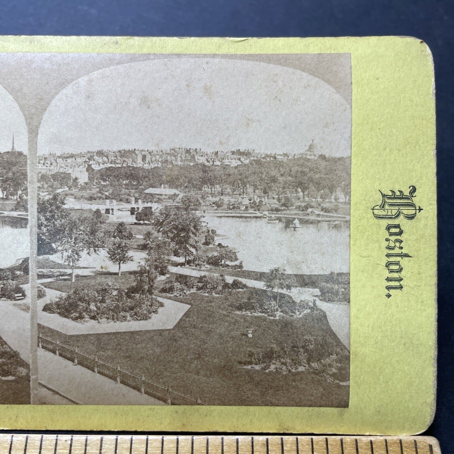 Antique 1870s Boston Common Gardens Massachusetts Stereoview Photo Card P2287