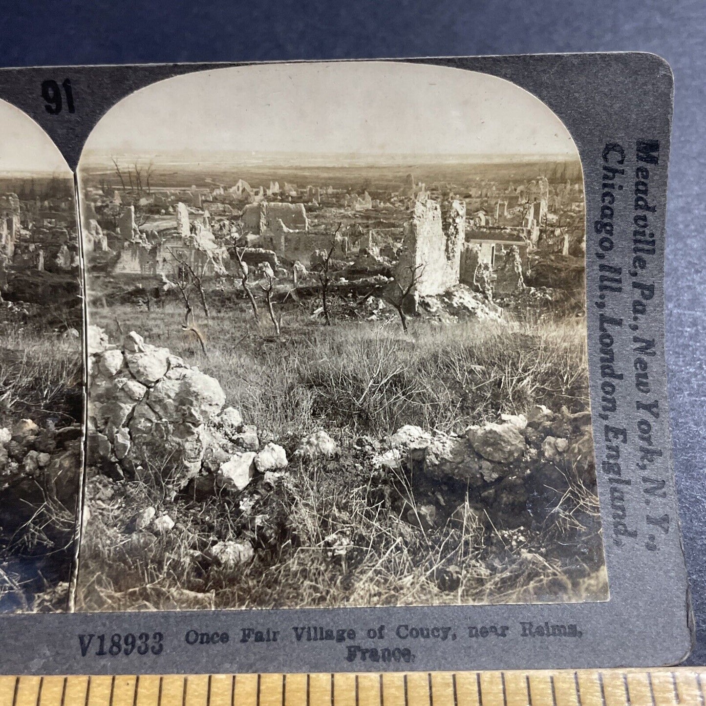 Antique 1917 Chateau De Coucy Destroyed By Germans Stereoview Photo Card P4969