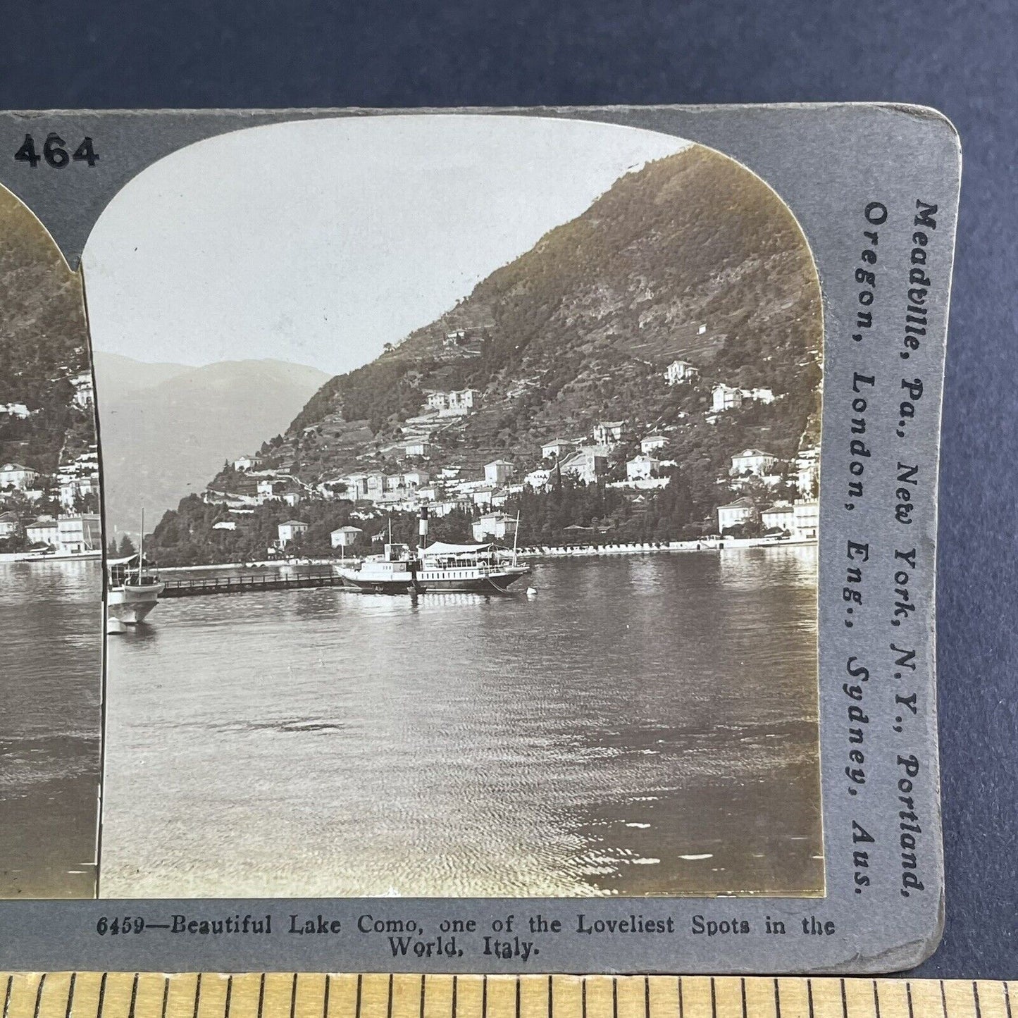 Antique 1905 Lake Como City View Italy Stereoview Photo Card P2227