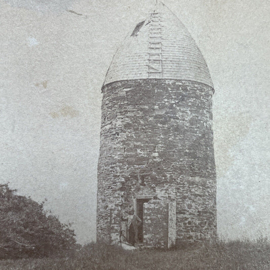 Antique 1870s Old Powder House Somerville Mass Stereoview Photo Card V1741