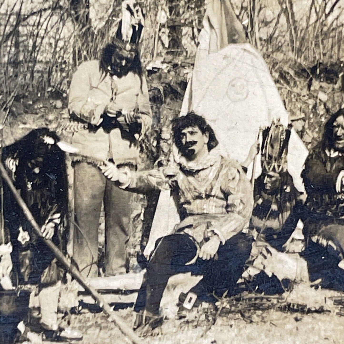 Native Indian Theater Troupe Man Begs For Life Stereoview Antique c1910 X2477