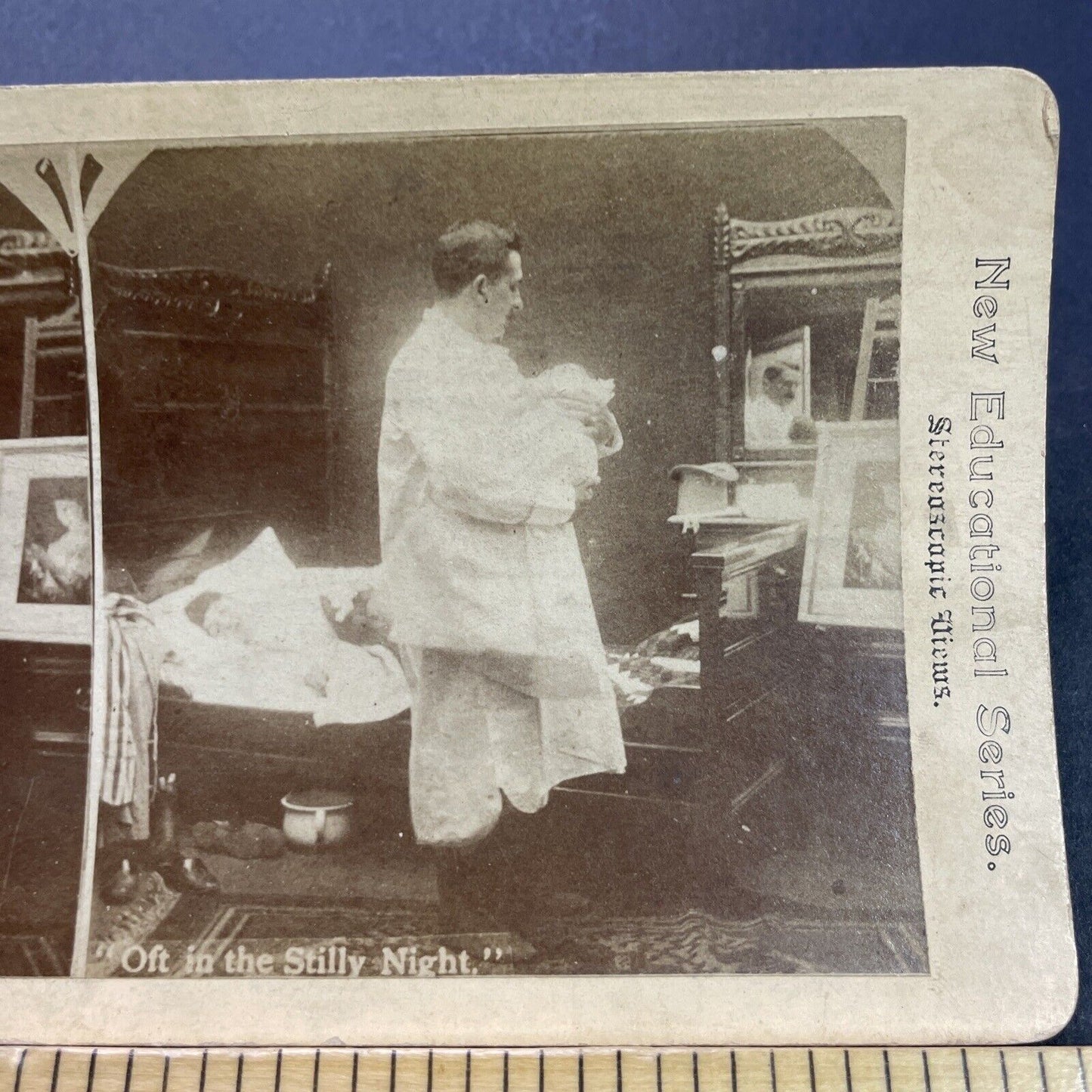 Antique 1870s Man Rocks Baby To Sleep Stereoview Photo Card P3537