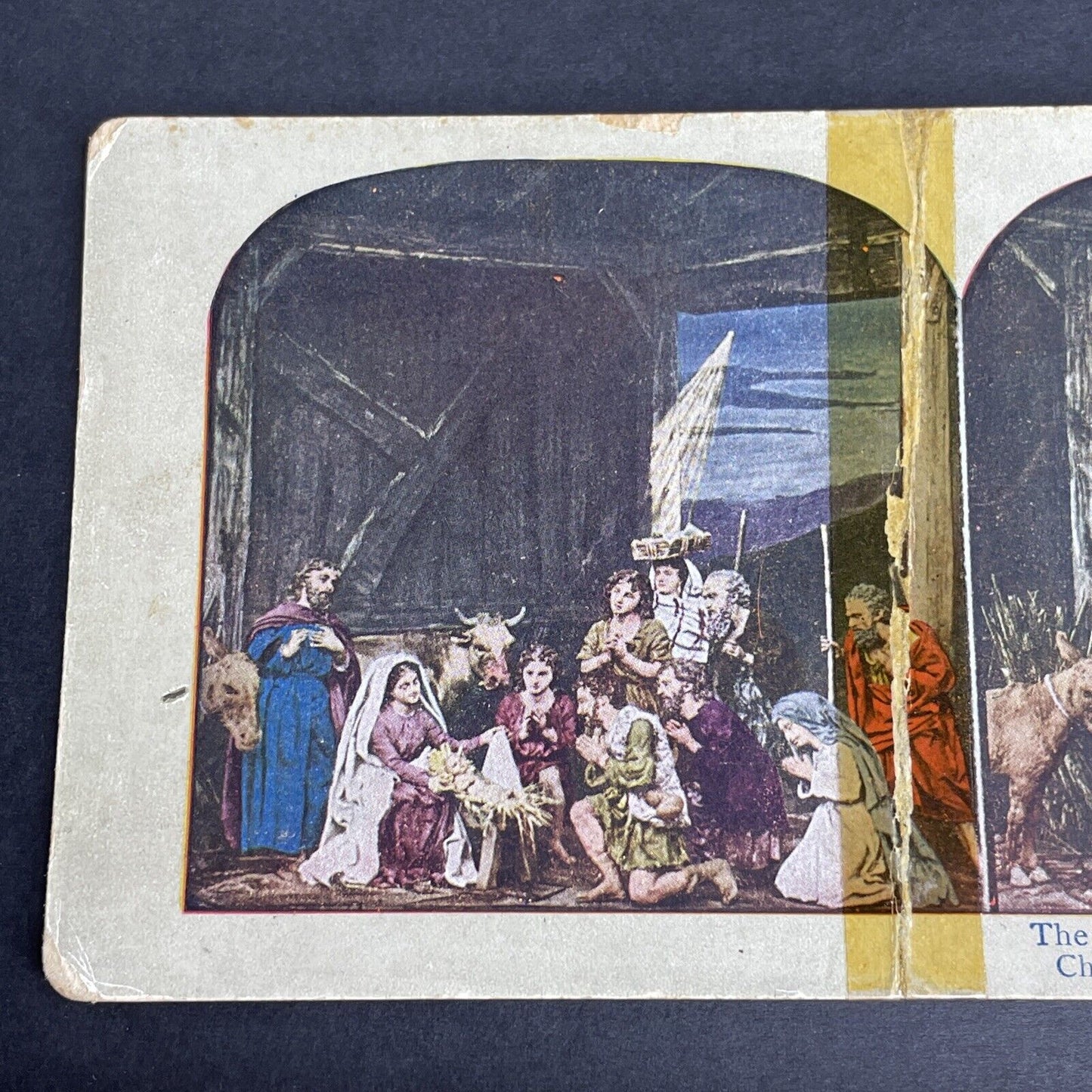 Antique 1902 The Birth Of Jesus Christ DAMAGED Stereoview Photo Card P1056