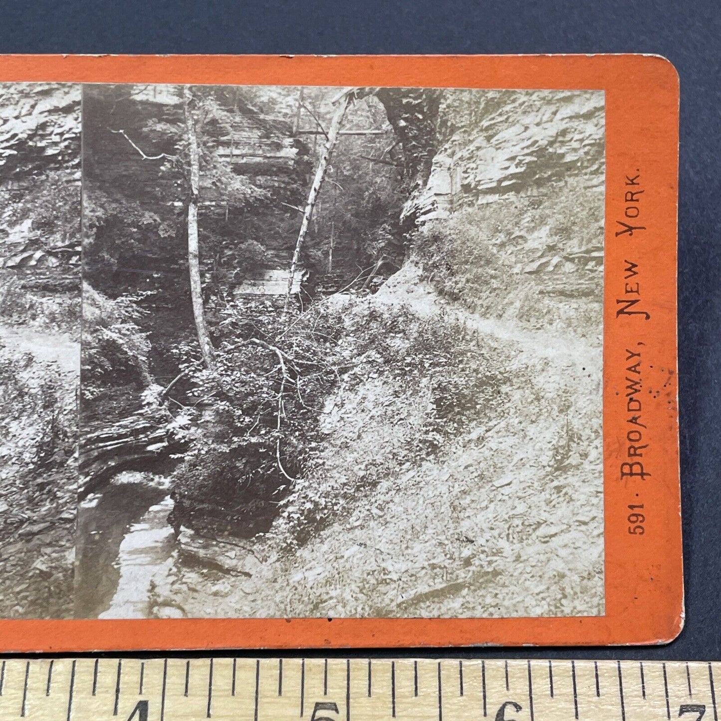 Antique 1860s Watkins Glen Before The Boardwalk NY Stereoview Photo Card V1916