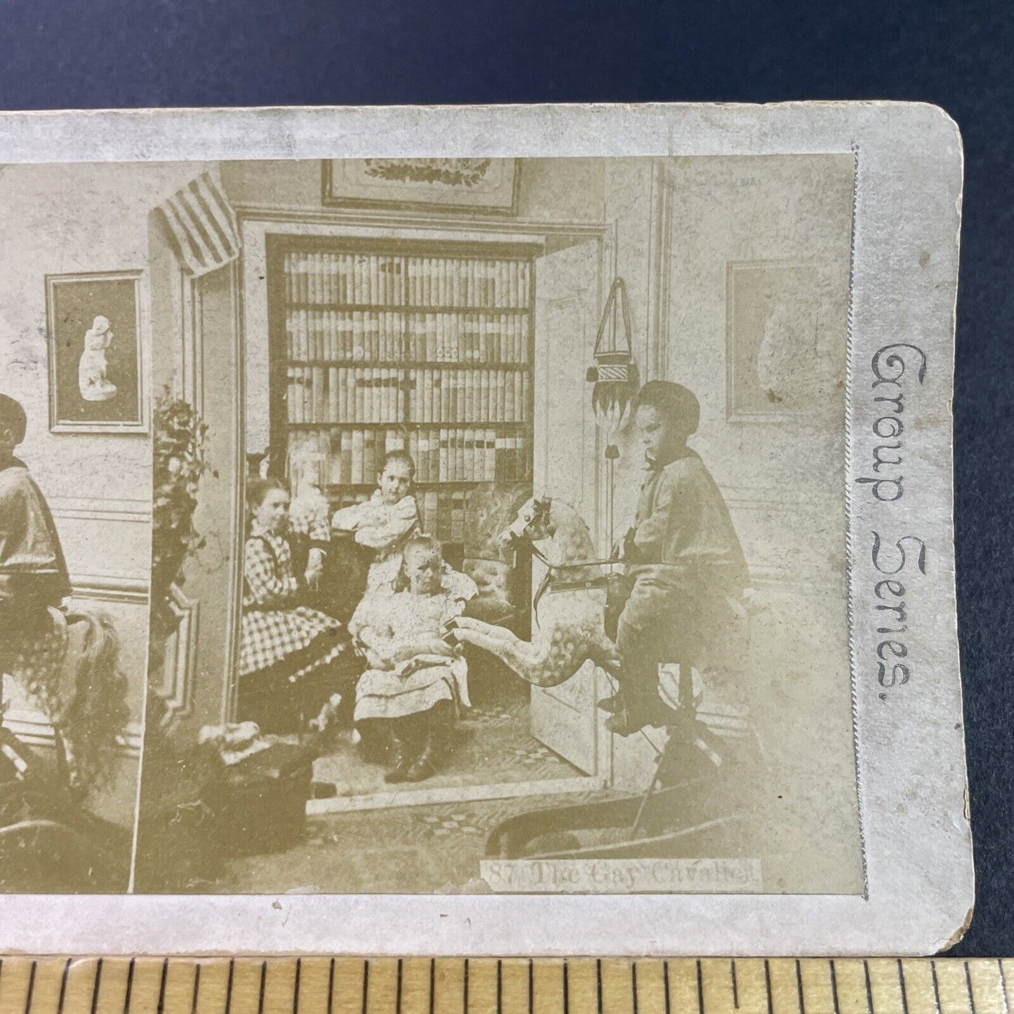 Antique 1870s Children Play On Rocking Horse Stereoview Photo Card P3434