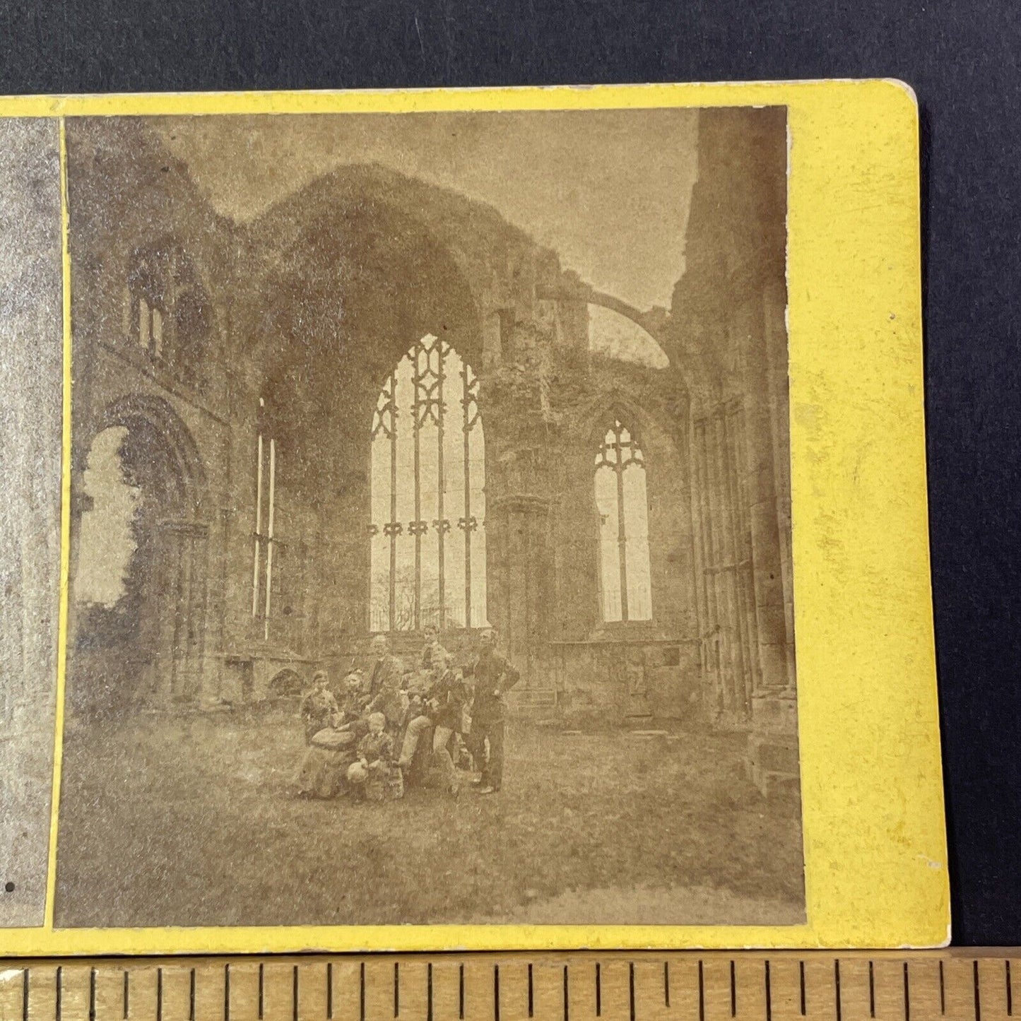 Soldiers & Family At Melrose Abbey Scotland Stereoview Antique c1870 X2792