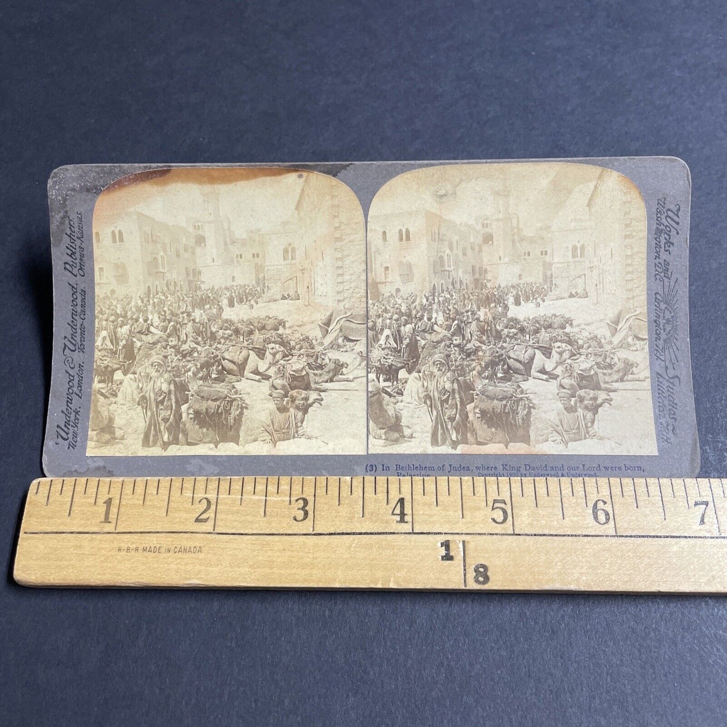 Antique 1900 Desert Nomads Gather In Bethlehem Stereoview Photo Card P4190