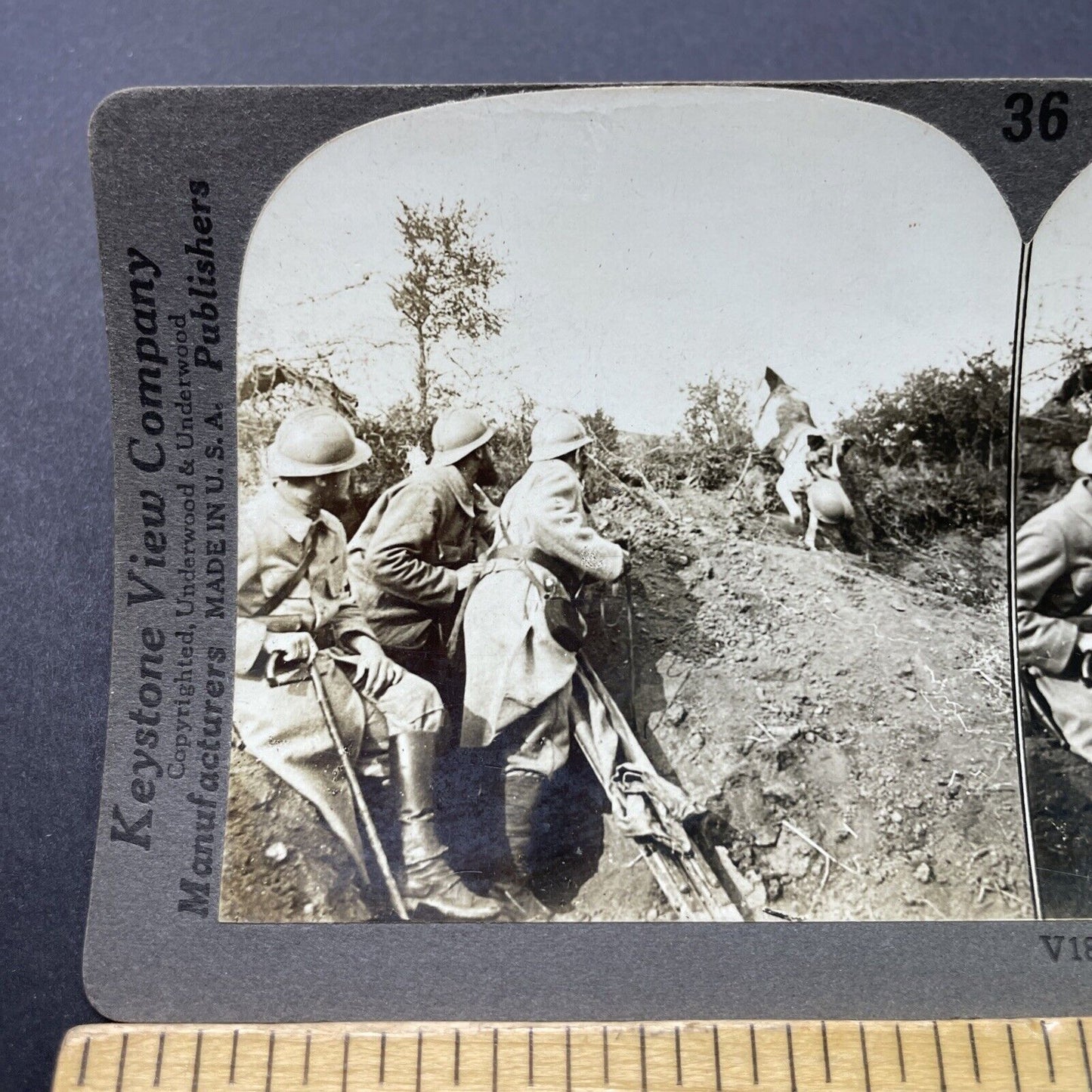 Antique 1917 French First Aid Dog Assists Soldiers Stereoview Photo Card P2788