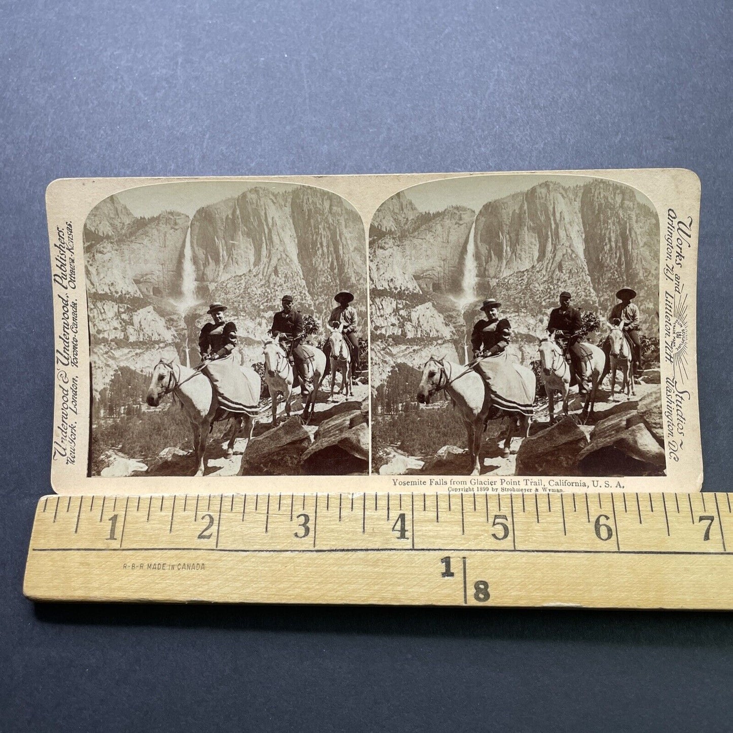 Antique 1899 Yosemite Falls And Horse Travellers CA Stereoview Photo Card P2395