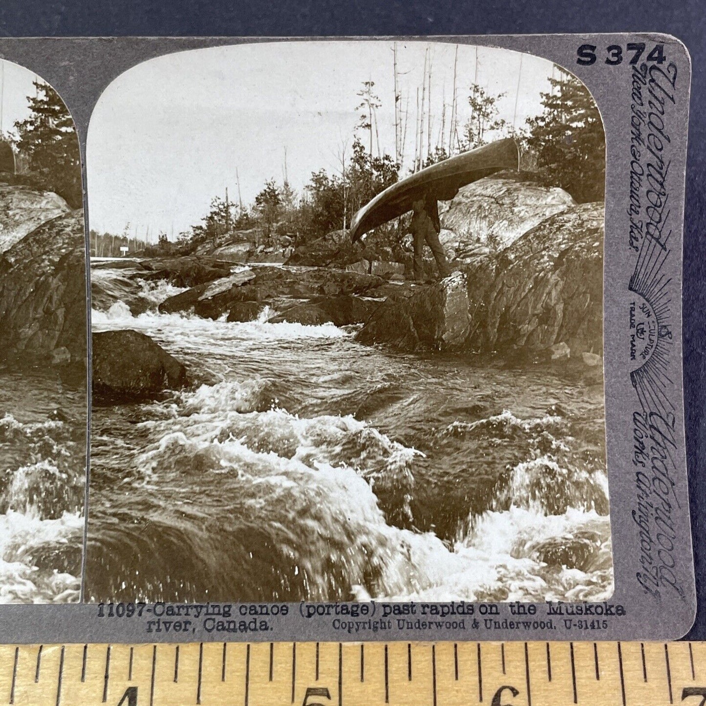 Muskoka River Baysville Ontario Stereoview Canoe Portage Antique c1899 Y2797