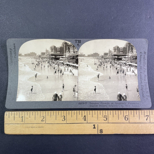 Beach Crowds Atlantic City New Jersey Stereoview Antique c1920s Y1143