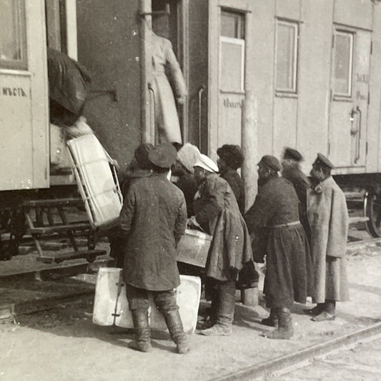 Antique 1920s Russian Soldiers On Train Kansk Russia Stereoview Photo Card P4242