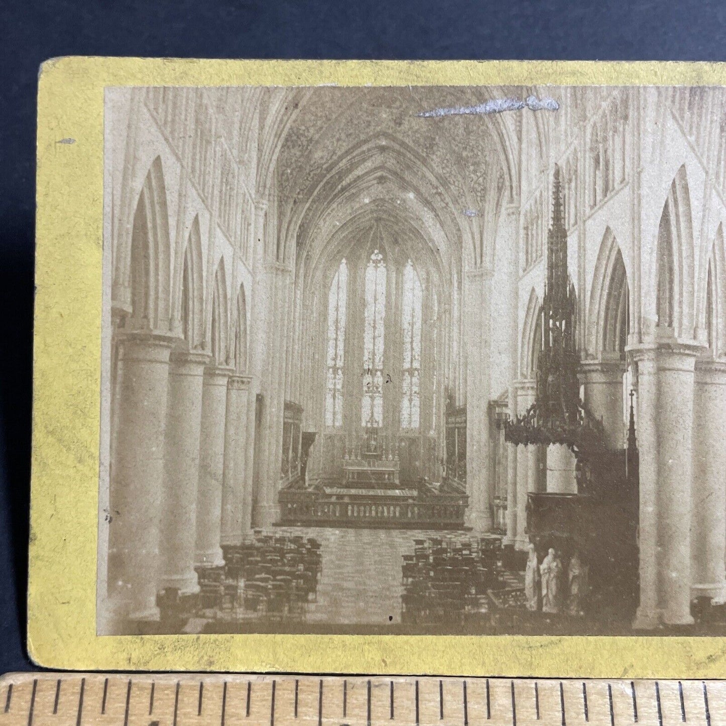 Antique 1870s Inside St. Paul's Church Liege Belgium Stereoview Photo Card P5186