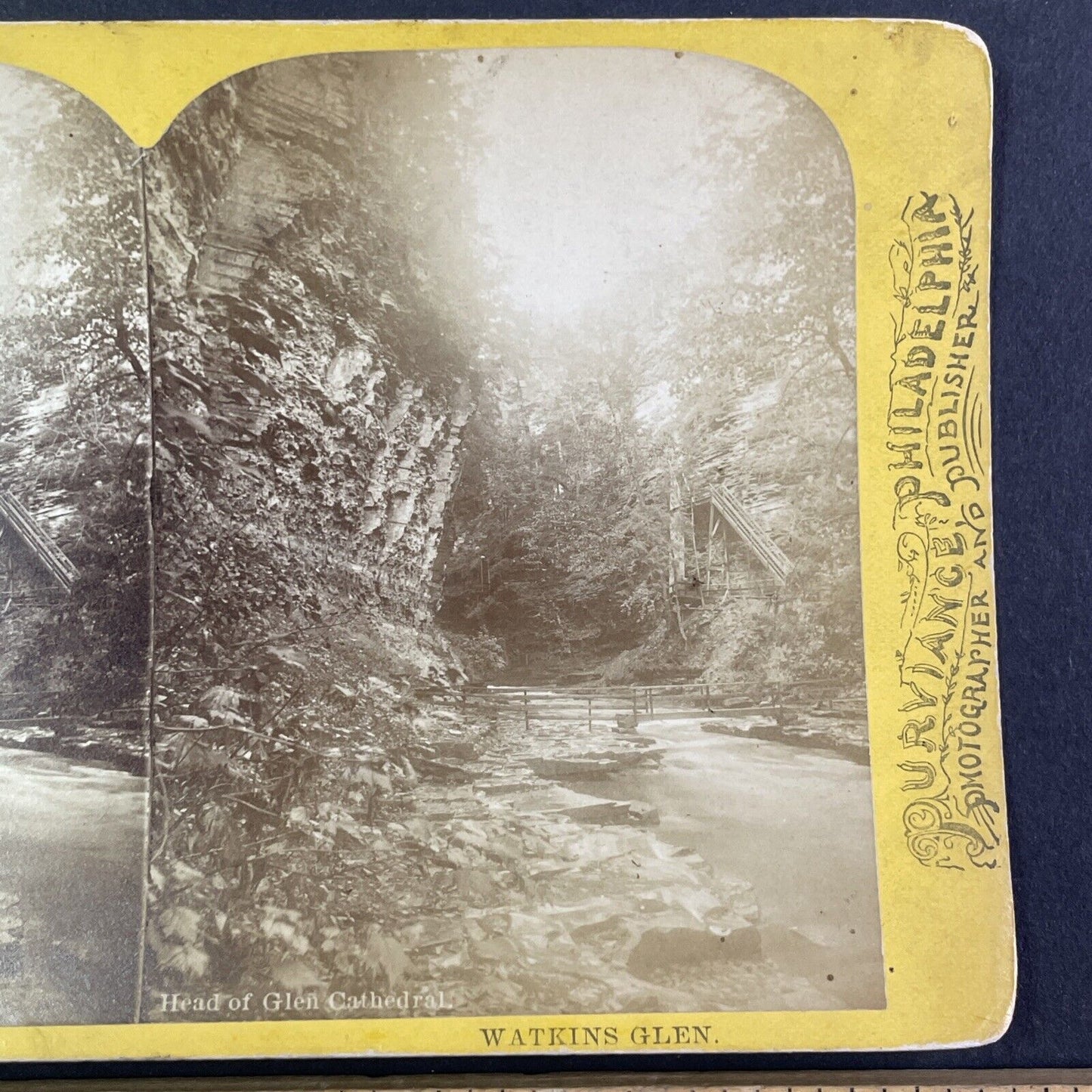 Lehigh Valley Railroad Stereoview Cathedral Watkins Glen Antique c1870s Y2171