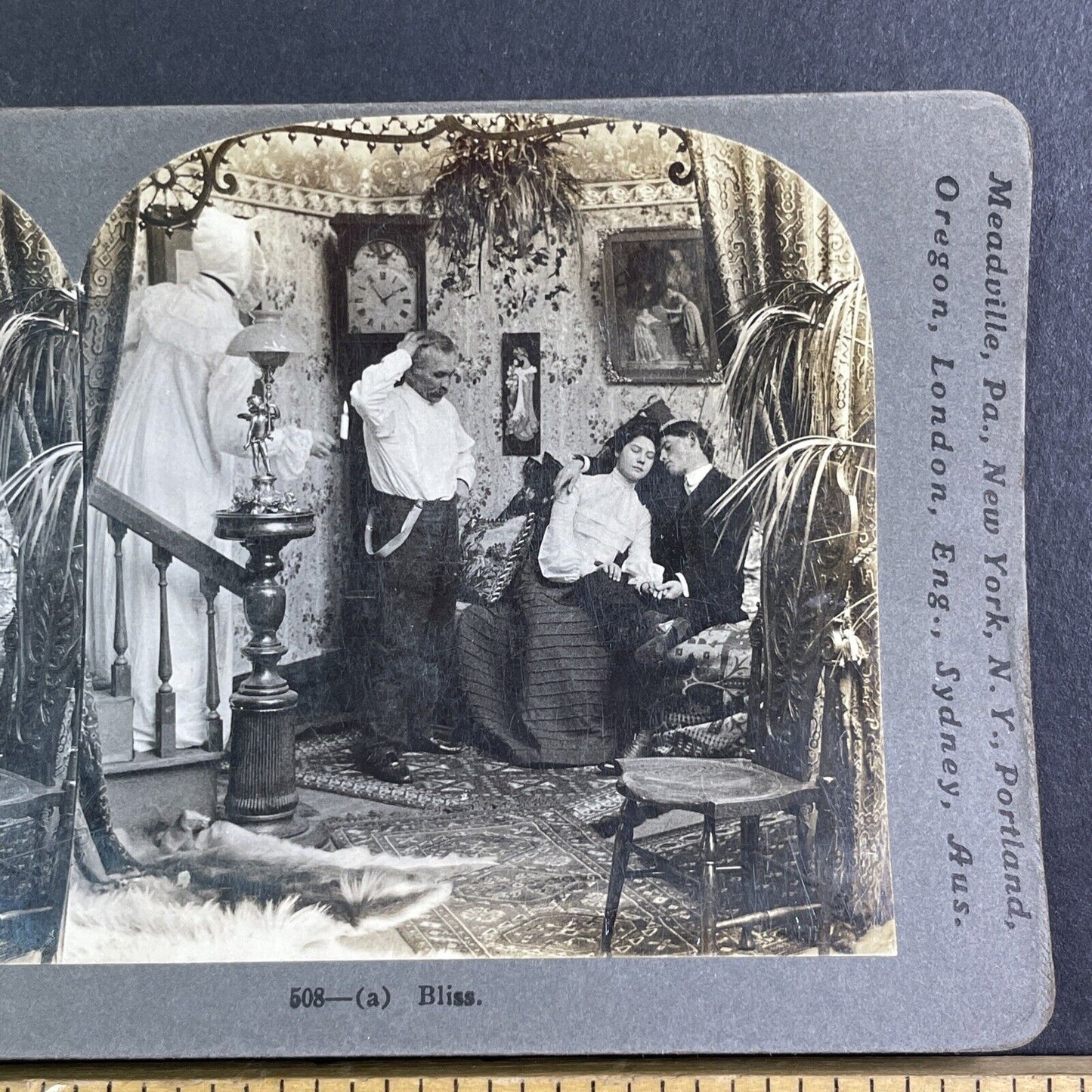 Young Couple Falls Asleep While Cuddling Stereoview Antique c1903 Y1226