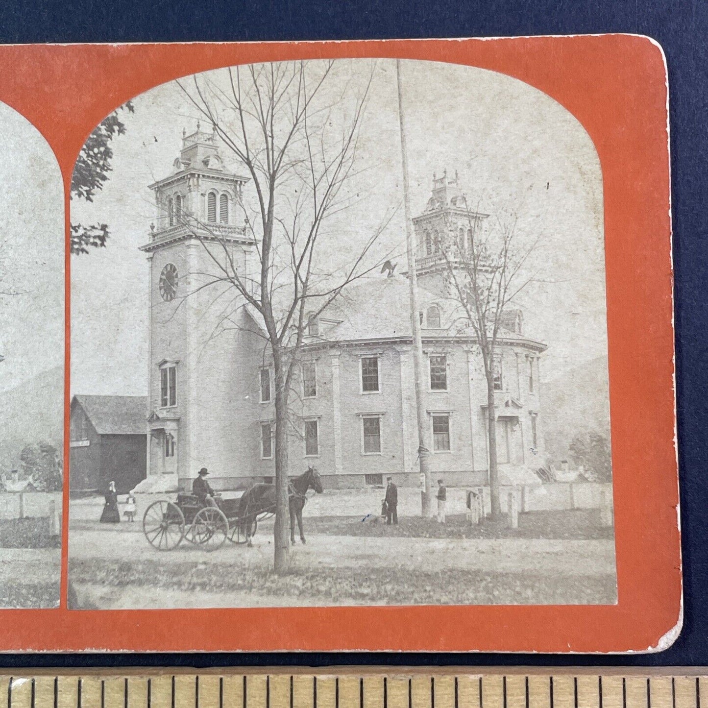 Old Town Hall Claremont New Hampshire Stereoview J.A. French Antique c1870s Y546