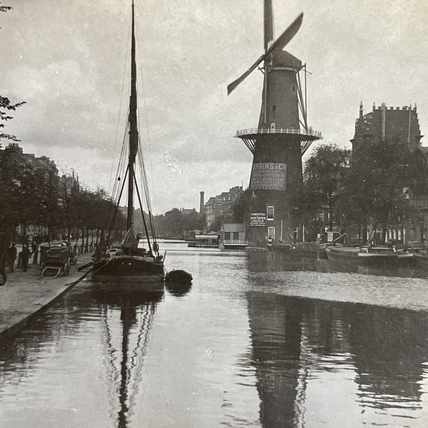 Antique 1910s Windmill In Rotterdam Holland Stereoview Photo Card P5180