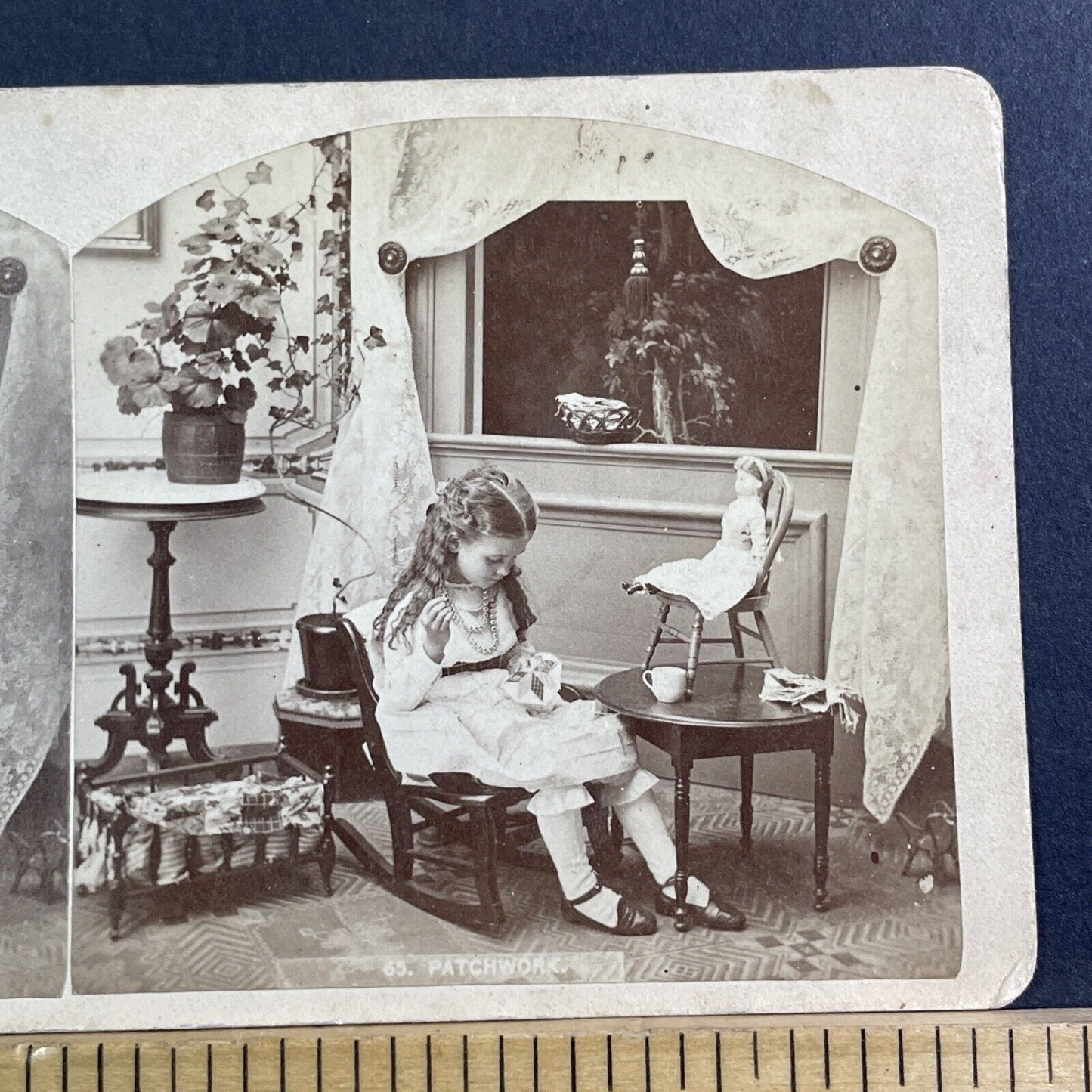 Little Girl And Porcelain Dolls Stereoview Uncle Waters Girl Antique c1900 X1527