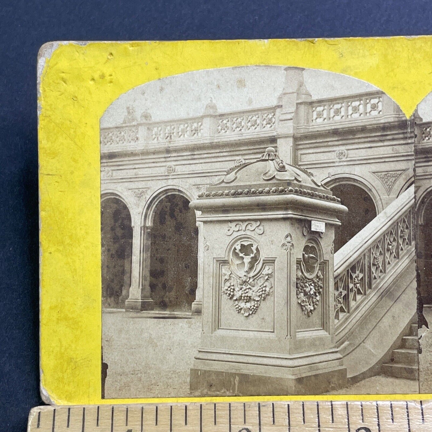 Antique 1870s Stone Terrace Central Park Manhattan NY Stereoview Photo Card V512