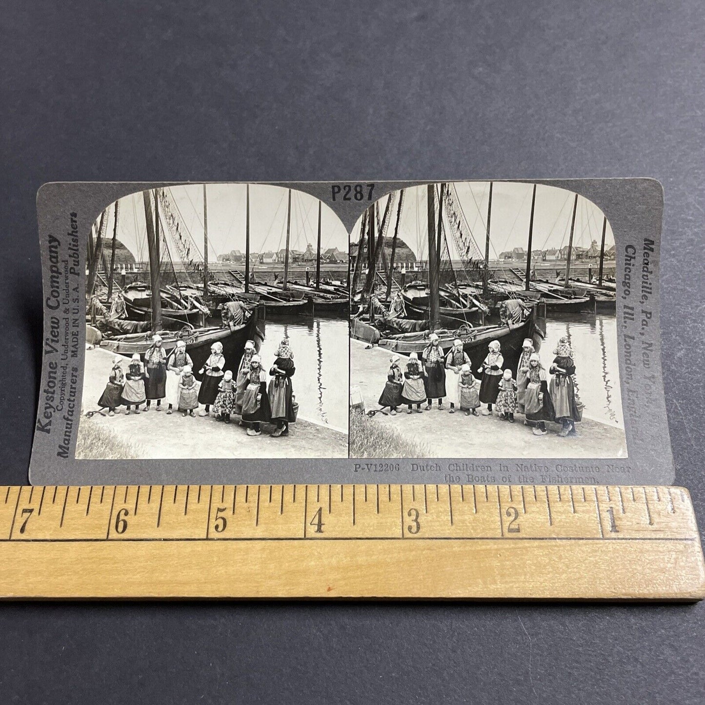 Antique 1910s Traditional Dutch Children Marken Holl Stereoview Photo Card P5036