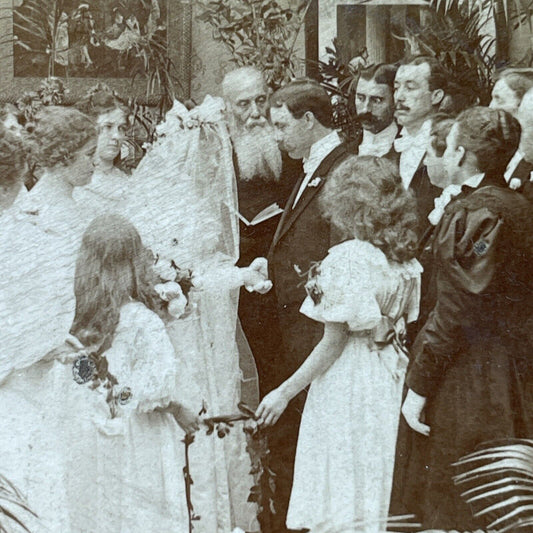 Antique 1897 Victorian Groom Places Ring On Finger Stereoview Photo Card P2957