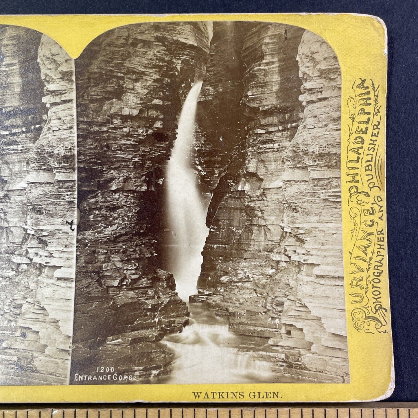 Lehigh Valley Railroad Stereoview Gorge Falls Watkins Glen Antique c1870s Y2166