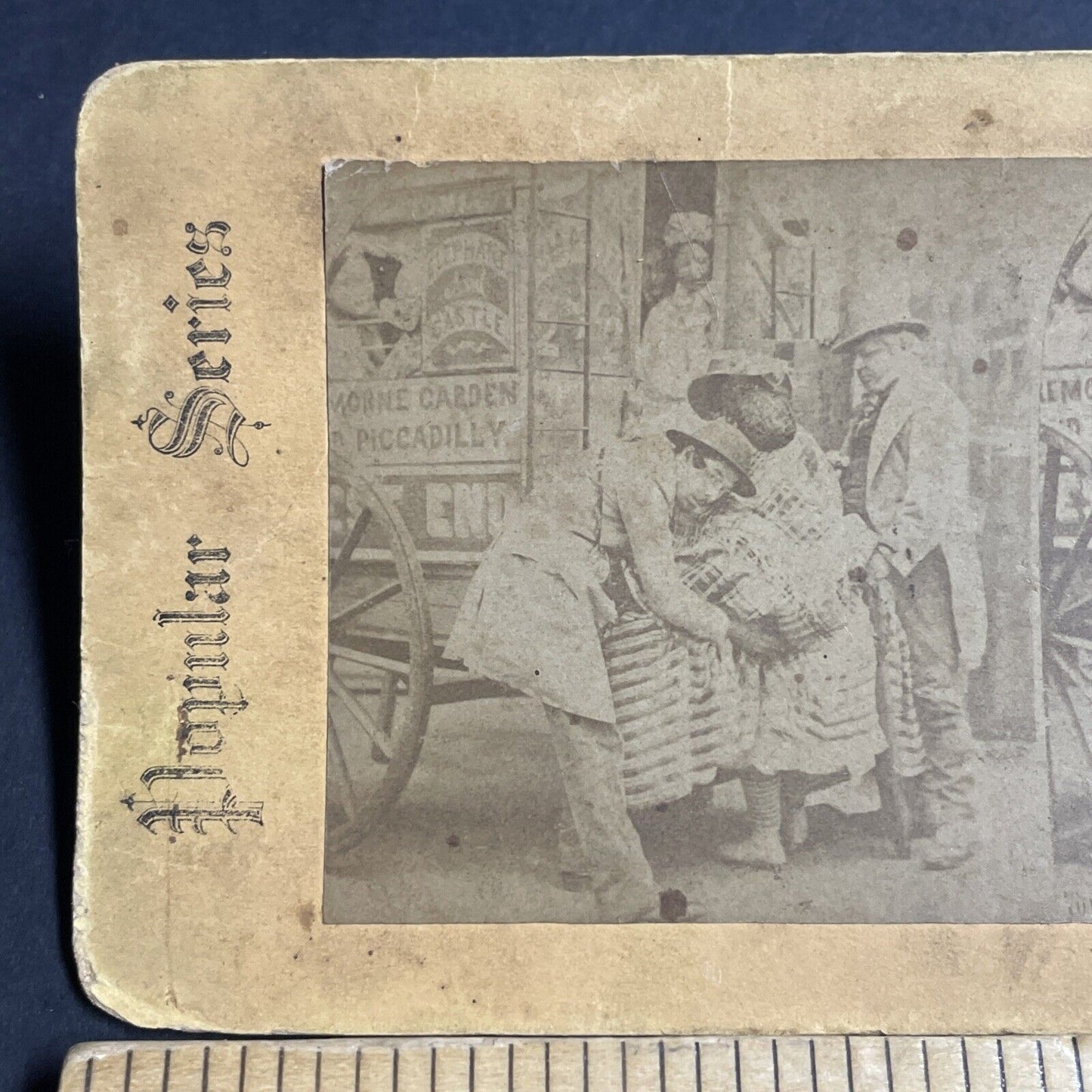 Antique 1870s Man Grabs Womans Bottom Near Carriage Stereoview Photo Card P4687