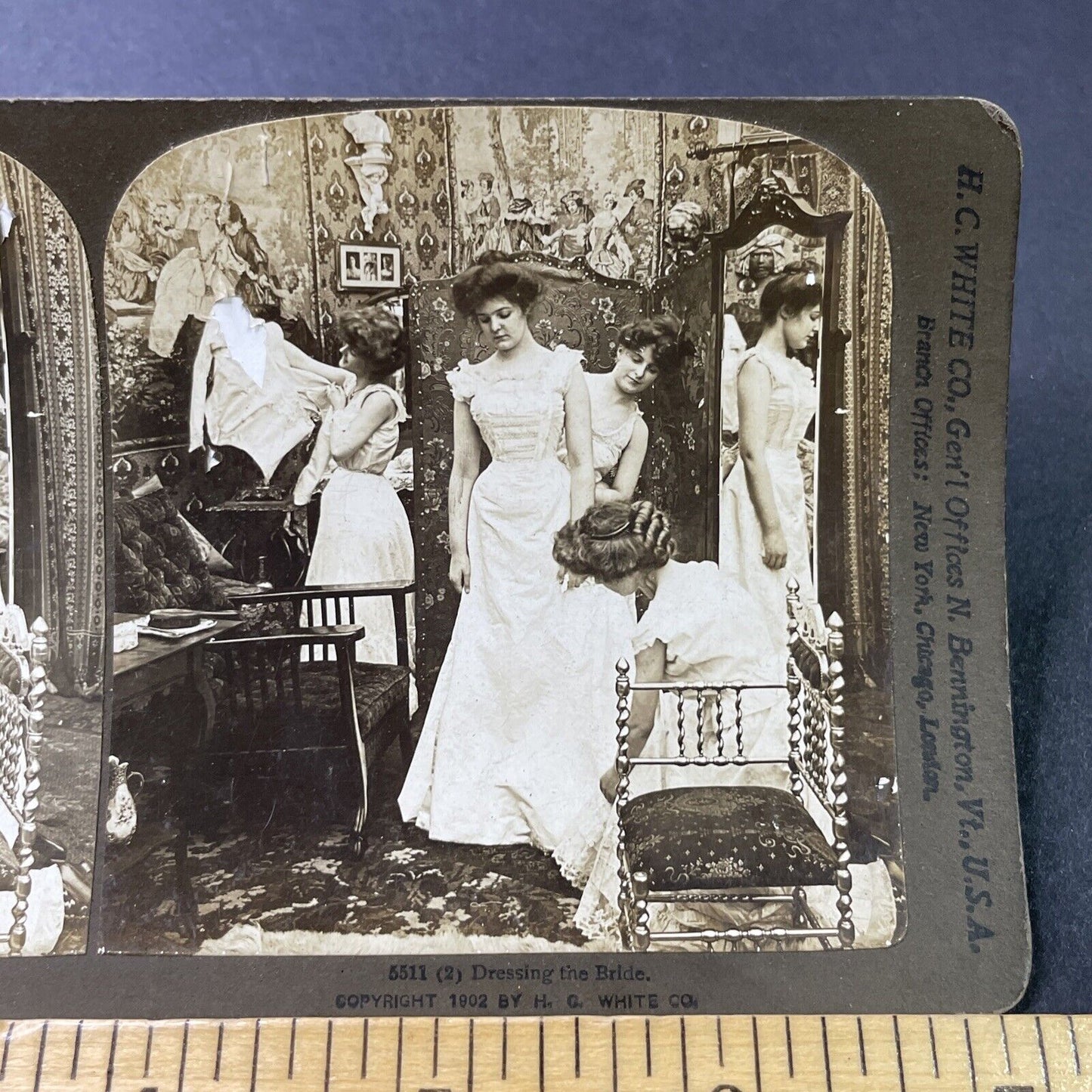 Antique 1902 Maid Servants Dress Bride Stereoview Photo Card P2887