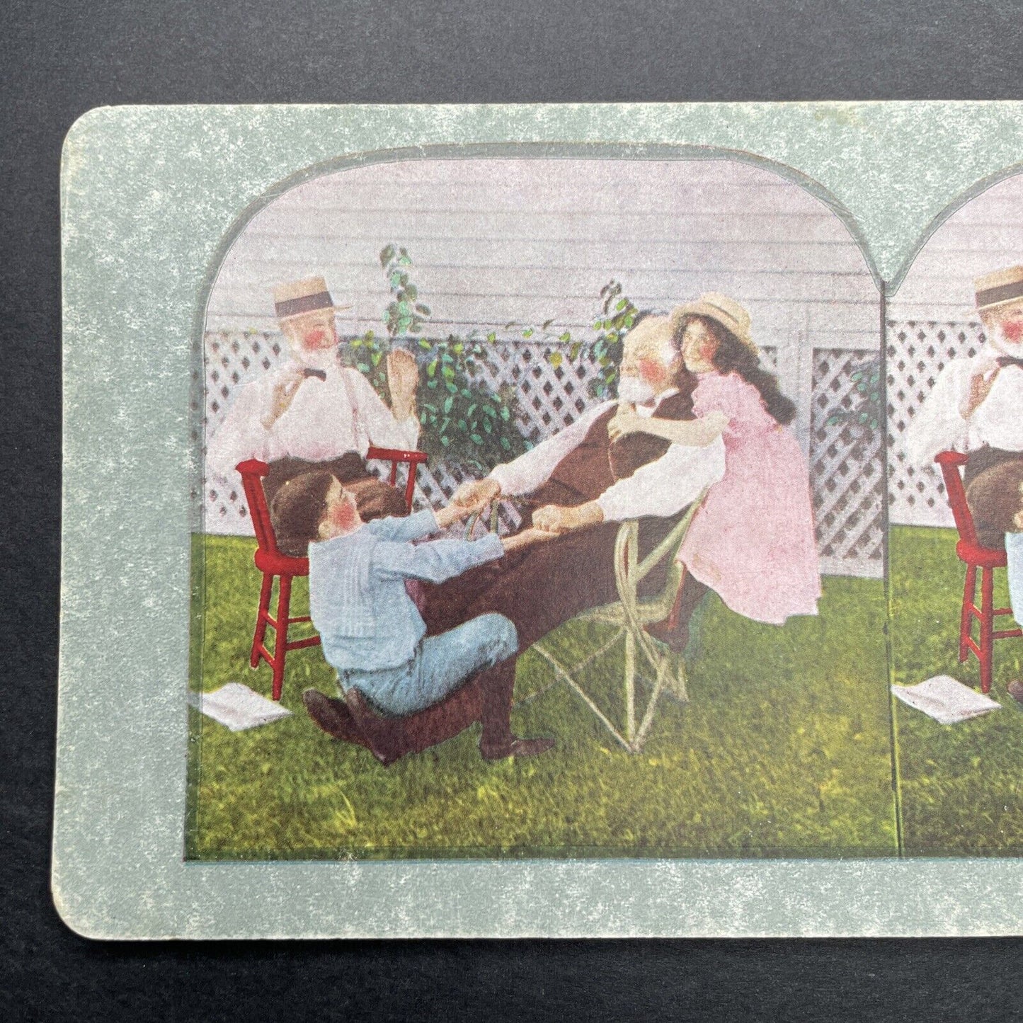 Antique 1898 Children Play With Grandfather Stereoview Photo Card P580-014