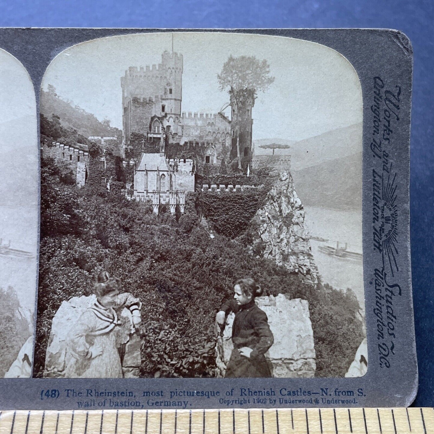 Antique 1902 German Women At Castle Rheinstein Stereoview Photo Card P2513