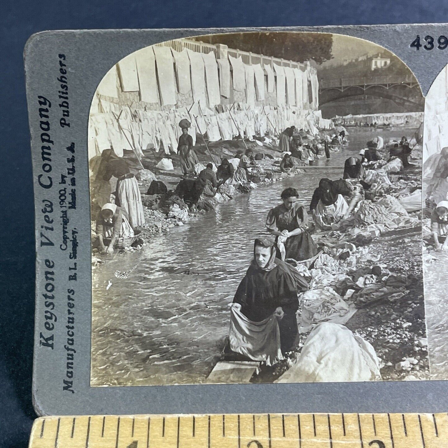 Antique 1900 Women Washing Clothes Nice France Stereoview Photo Card P2159