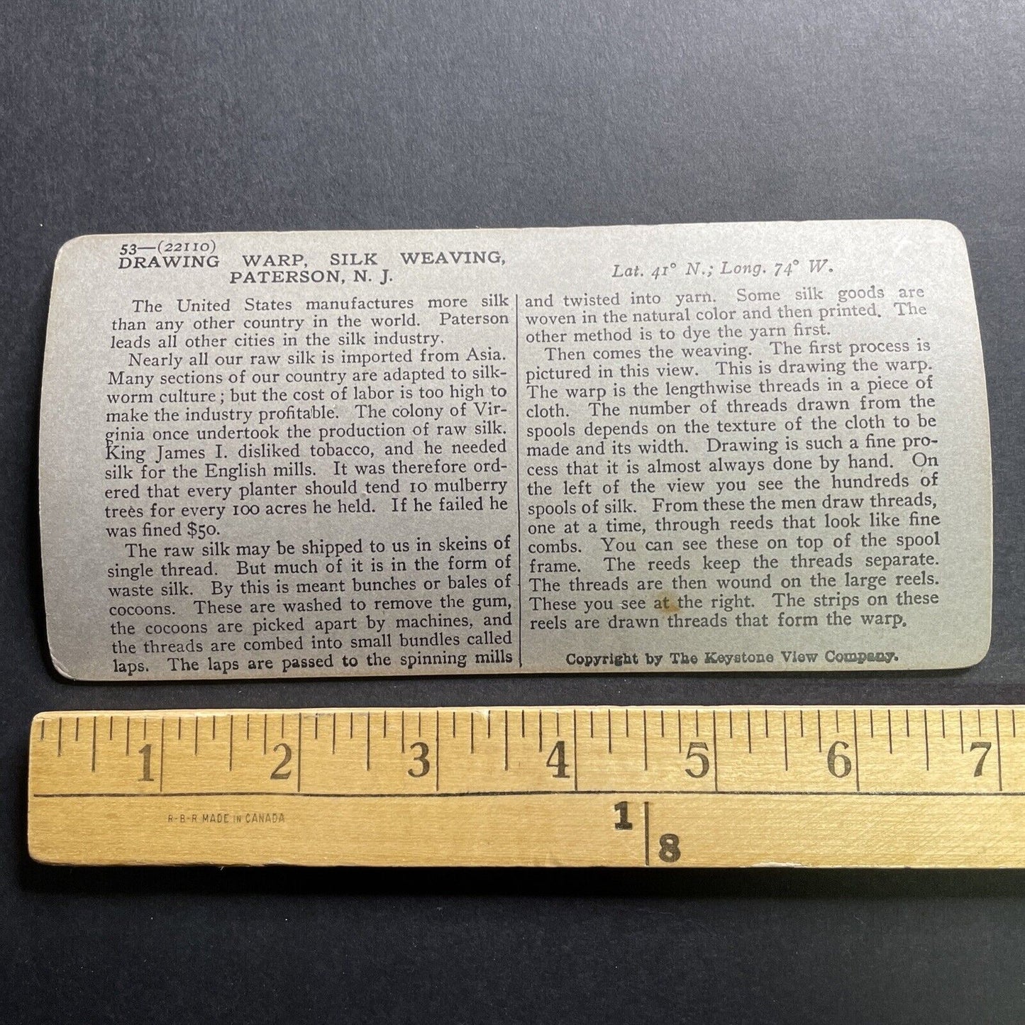 Antique 1909 Silk Factory Paterson New Jersey Stereoview Photo Card P1778