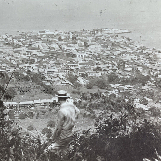 Antique 1909 Panama City Aerial View From Ancon Hill Stereoview Photo Card P2128